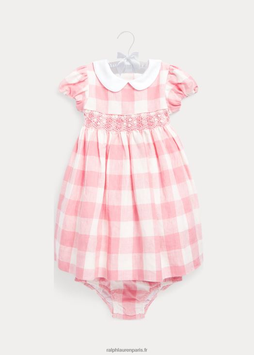 robe et bloomer en lin smocké vichy 46T60T7865 bébé Ralph Lauren vichy rose