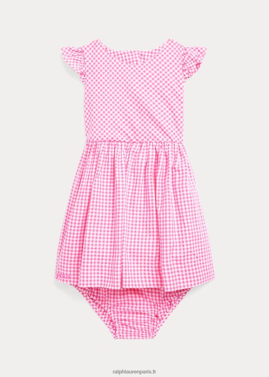 robe et bloomer en popeline de coton vichy 46T60T8244 bébé Ralph Lauren rose/blanc