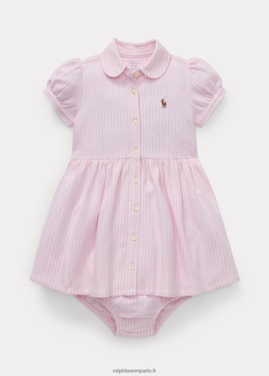robe et bloomer oxford en maille rayée 46T60T7848 bébé Ralph Lauren rose carmel