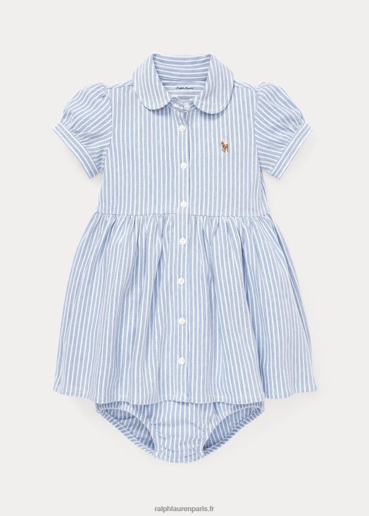 robe et bloomer oxford en maille rayée 46T60T7849 bébé Ralph Lauren île portuaire bleu/blanc