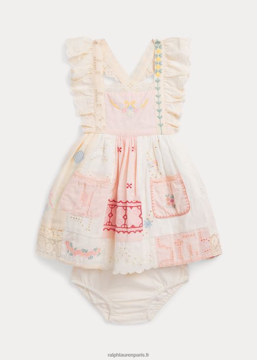 robe et bloomer patchwork en coton mélangé 46T60T10032 bébé Ralph Lauren multicolore blanc