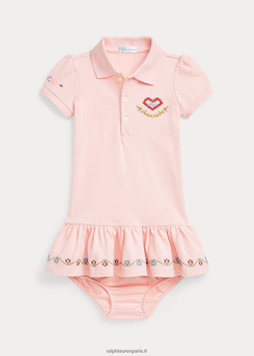 robe polo et bloomer en résille brodée 46T60T8224 bébé Ralph Lauren sable rose
