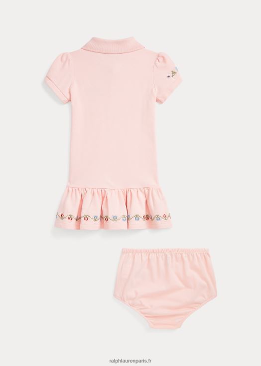 robe polo et bloomer en résille brodée 46T60T8224 bébé Ralph Lauren sable rose
