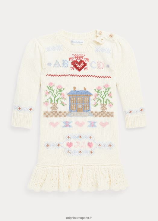 robe pull en coton à mailles intarsia 46T60T8237 bébé Ralph Lauren crème de club