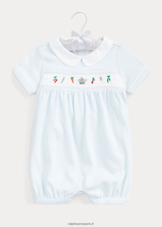 short à bulles en coton smocké à la main 46T60T7688 bébé Ralph Lauren bleu de béryl