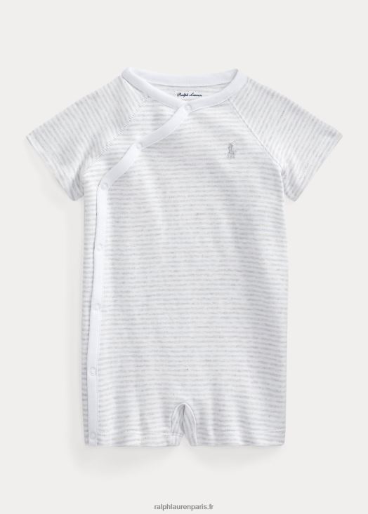 short en coton interlock à rayures 46T60T7681 bébé Ralph Lauren quartz chiné/blanc