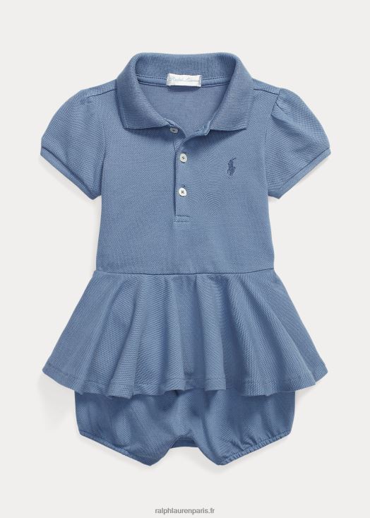 short polo à basque en mesh stretch 46T60T8138 bébé Ralph Lauren bleu capri