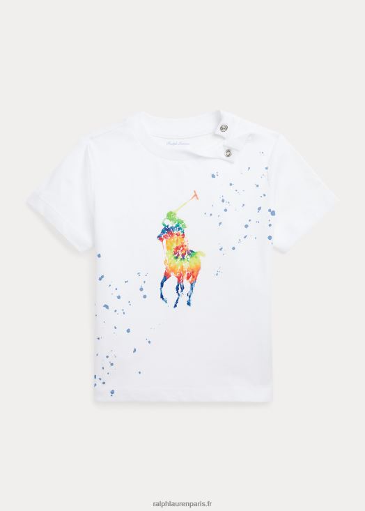 t-shirt en jersey de coton big pony tie-dye 46T60T8260 bébé Ralph Lauren blanc