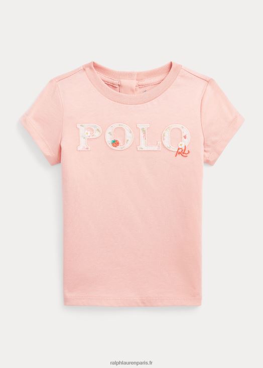 t-shirt en jersey de coton à logo floral 46T60T7883 bébé Ralph Lauren rose des adirondacks