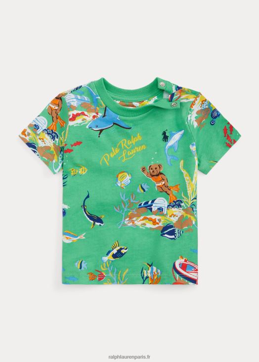 t-shirt en jersey de coton polo bear 46T60T8252 bébé Ralph Lauren vert kelly classique