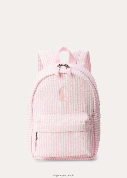 mini sac à dos en seersucker big pony 46T60T7129 enfants Ralph Lauren blanc/rose carmel