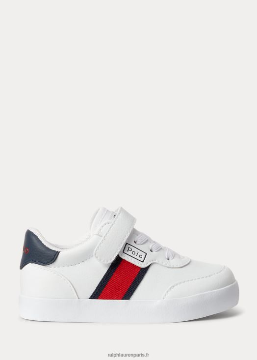 baskets ps en similicuir court 46T60T6340 enfants Ralph Lauren blanc/bleu marine/rouge
