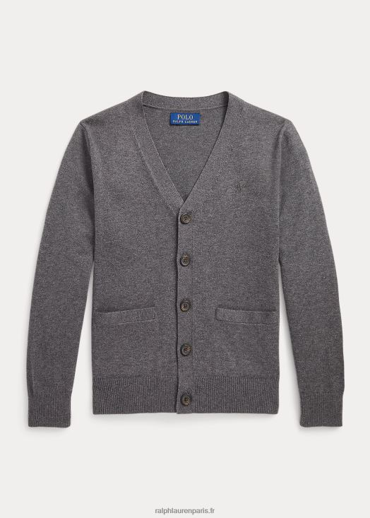 cardigan col v en coton 46T60T6241 enfants Ralph Lauren gris moyen chiné