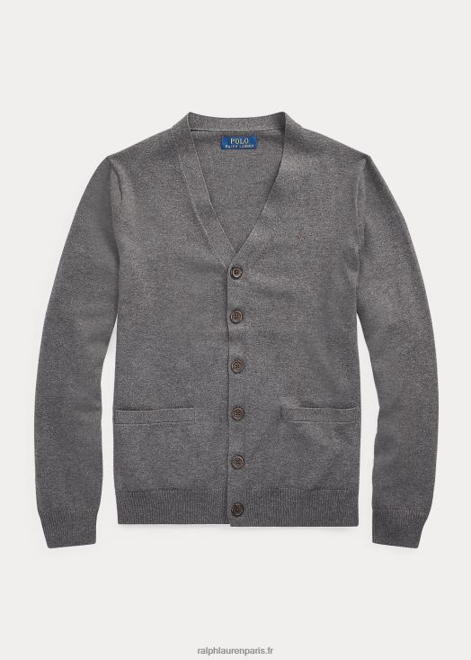 cardigan col v en coton 46T60T6300 enfants Ralph Lauren gris moyen chiné