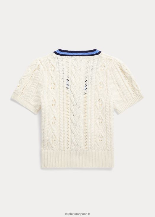 cardigan cricket à manches courtes en coton 46T60T7384 enfants Ralph Lauren crème multi
