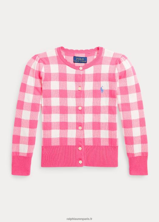 cardigan vichy en coton 46T60T9966 enfants Ralph Lauren rose délicat