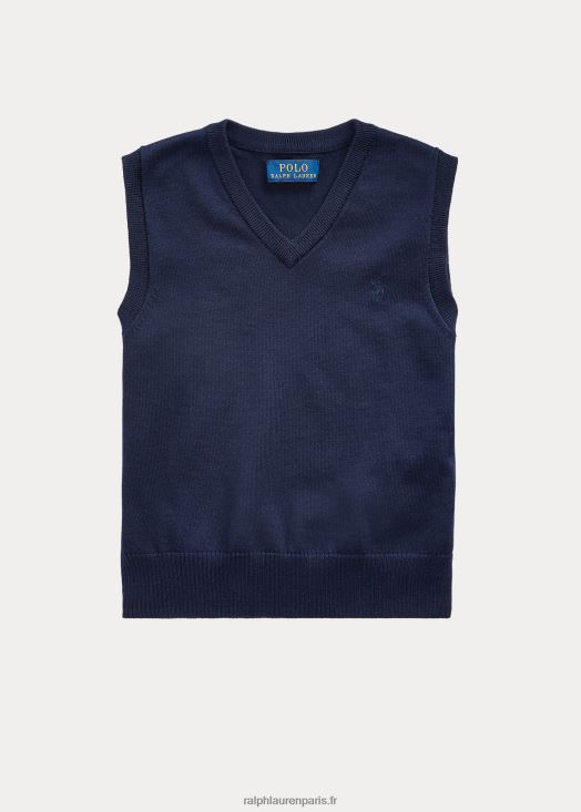 gilet pull col v en coton 46T60T5918 enfants Ralph Lauren marine rl