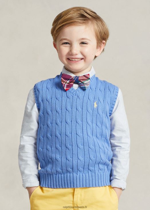 gilet pull en coton à torsades 46T60T6427 enfants Ralph Lauren bleu de l'île du port