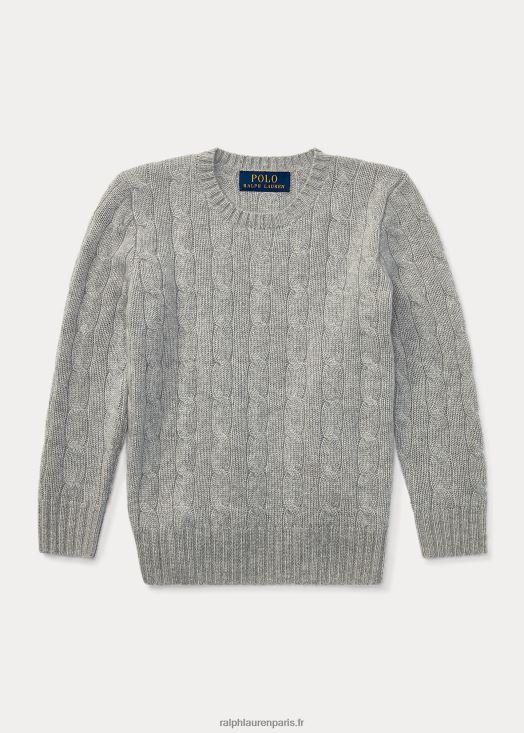 l'iconique pull en cachemire torsadé 46T60T5727 enfants Ralph Lauren gris moyen chiné