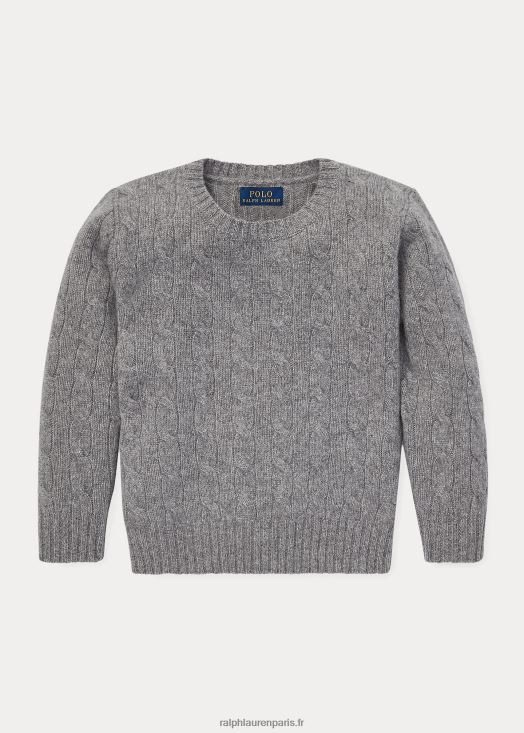 l'iconique pull en cachemire torsadé 46T60T5728 enfants Ralph Lauren gris clair chiné