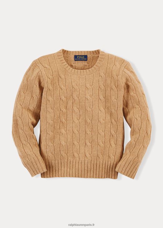 l'iconique pull en cachemire torsadé 46T60T5730 enfants Ralph Lauren nouveau mélange camel