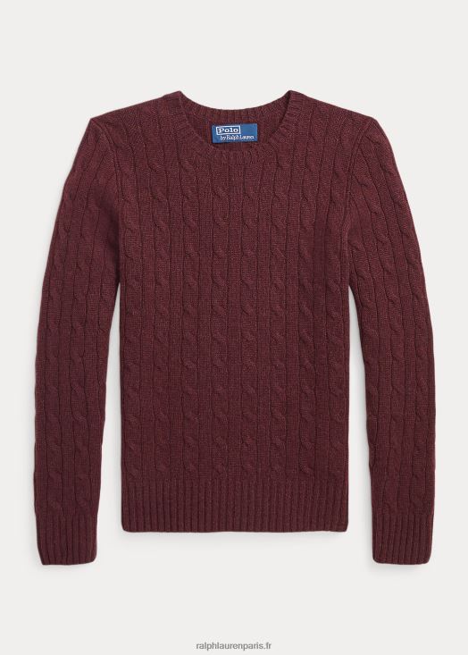 l'iconique pull en cachemire torsadé 46T60T6208 enfants Ralph Lauren bruyère de vin vieilli