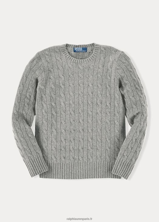 l'iconique pull en cachemire torsadé 46T60T6216 enfants Ralph Lauren gris moyen chiné