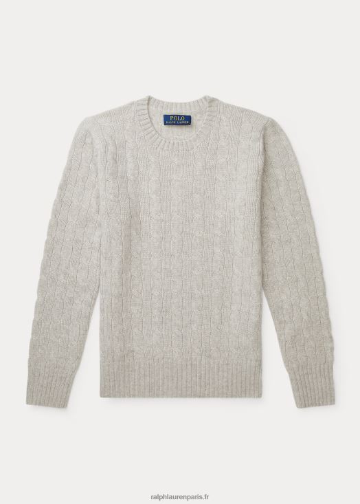 l'iconique pull en cachemire torsadé 46T60T6217 enfants Ralph Lauren gris clair chiné