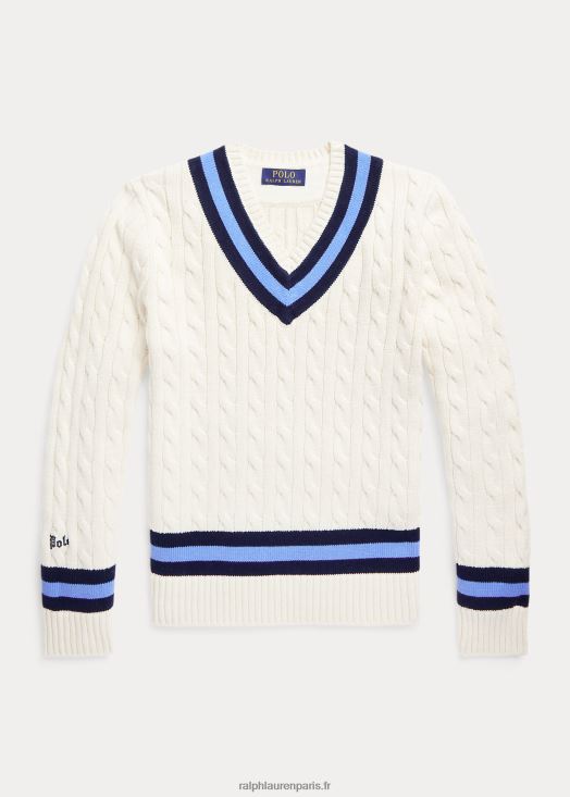le chandail de cricket emblématique 46T60T6166 enfants Ralph Lauren crème avec rayure marine