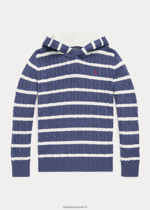 pull à capuche en coton rayé 46T60T6674 enfants Ralph Lauren crème immobilier/marine rustique