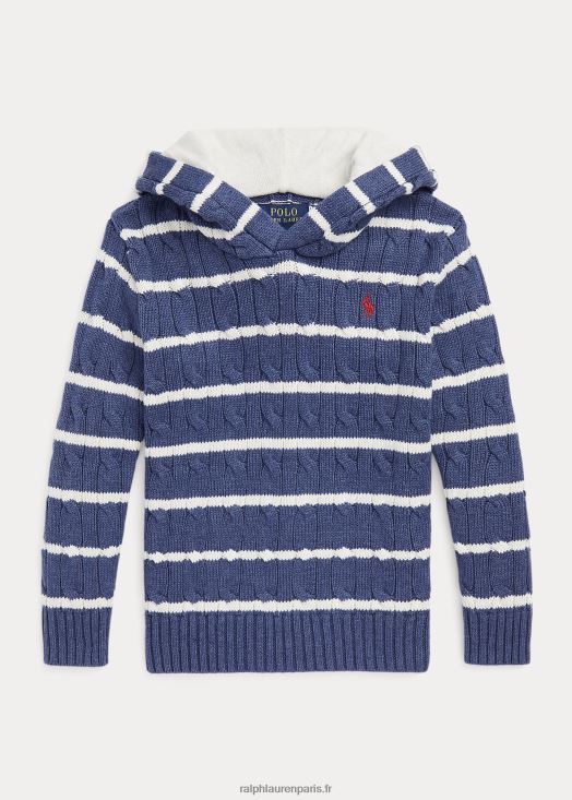 pull à capuche en coton rayé 46T60T9911 enfants Ralph Lauren crème immobilier/marine rustique