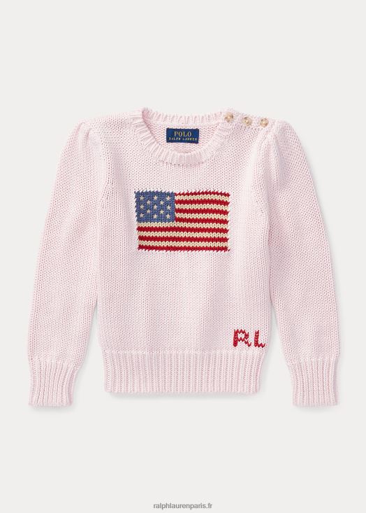pull à col rond en coton à drapeau 46T60T6795 enfants Ralph Lauren rose acacia