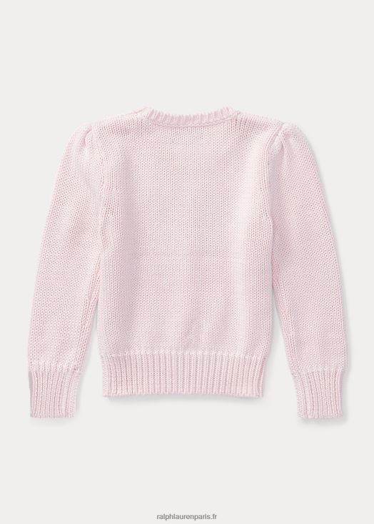 pull à col rond en coton à drapeau 46T60T6795 enfants Ralph Lauren rose acacia