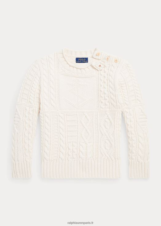 pull à col roulé en coton aran 46T60T6539 enfants Ralph Lauren crème immobilière