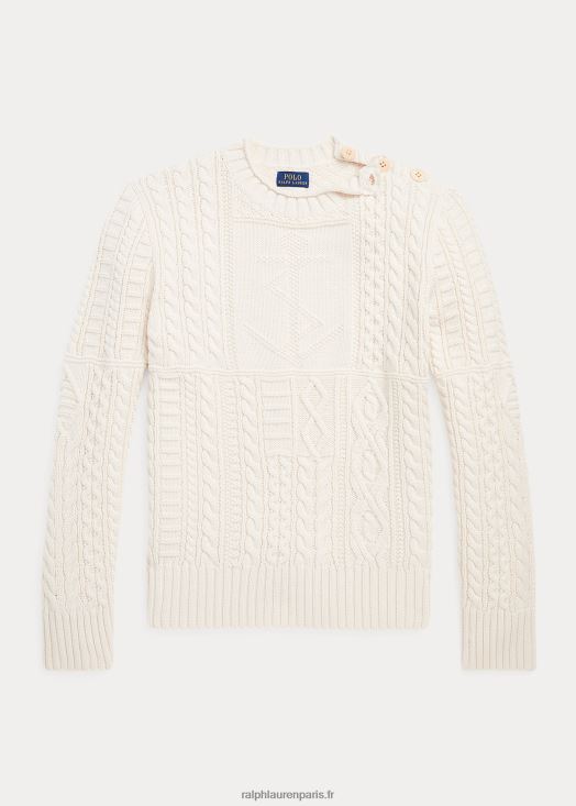 pull à col roulé en coton aran 46T60T6681 enfants Ralph Lauren crème immobilière