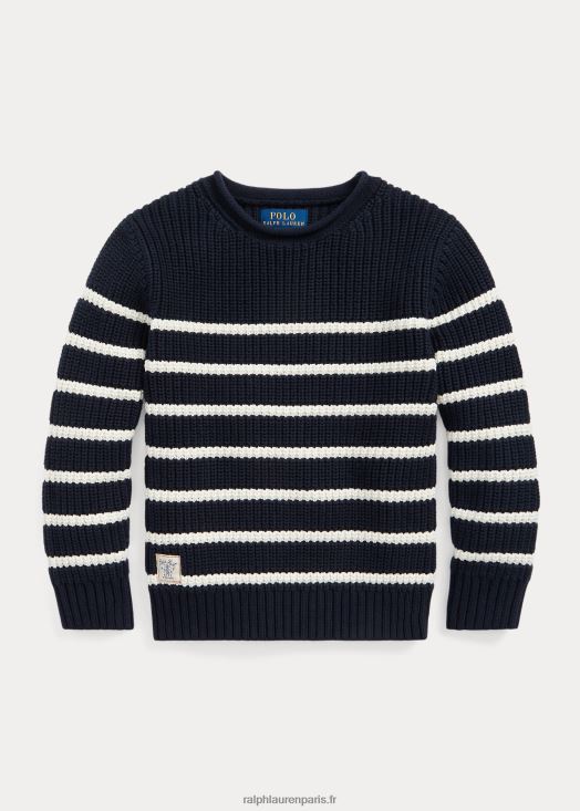 pull à col roulé en coton rayé 46T60T6532 enfants Ralph Lauren rl bleu marine avec crème de domaine