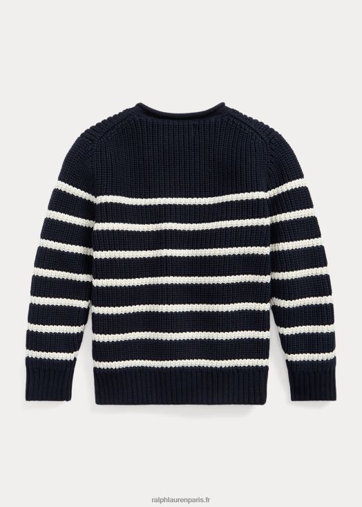pull à col roulé en coton rayé 46T60T6532 enfants Ralph Lauren rl bleu marine avec crème de domaine