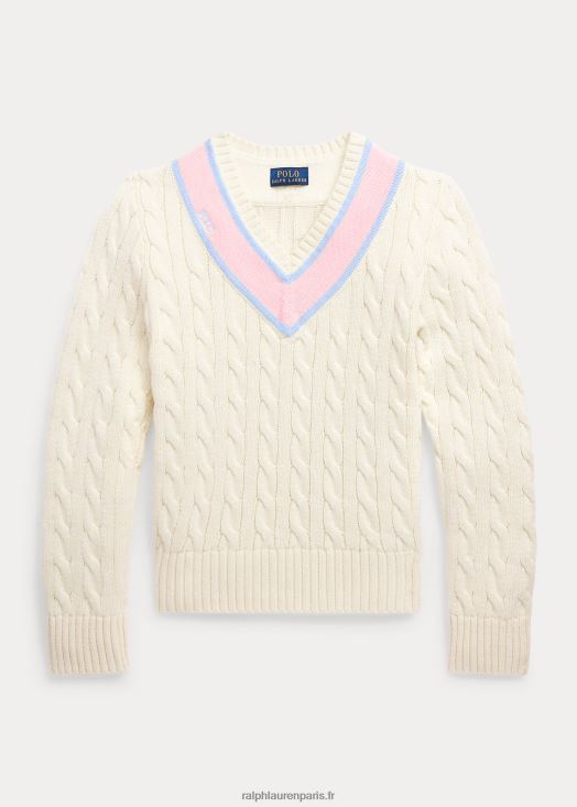 pull cricket en coton mélangé à maille torsadée 46T60T7079 enfants Ralph Lauren crème de club
