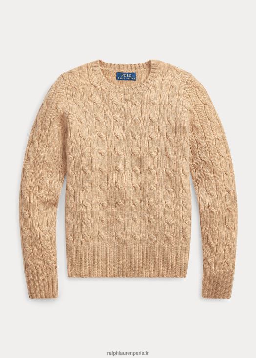pull en cachemire à torsades 46T60T7196 enfants Ralph Lauren chameau mélange