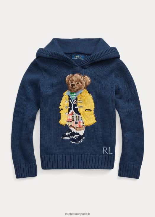 pull en coton à capuche polo bear 46T60T9990 enfants Ralph Lauren bleu rustique
