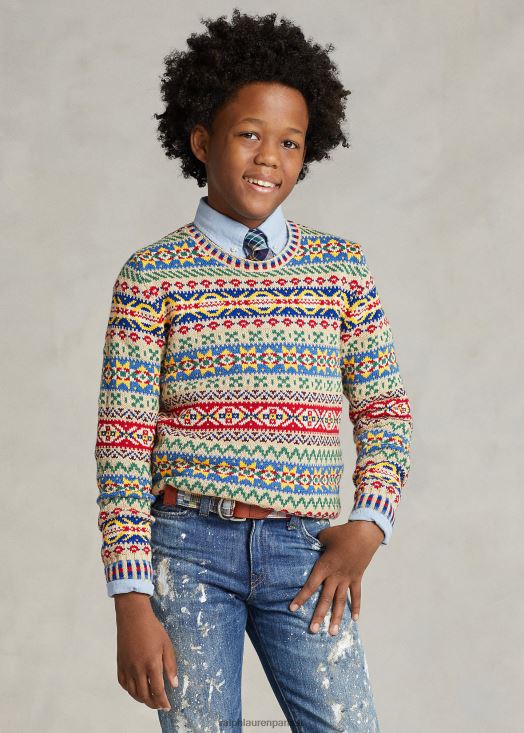 pull en coton mélangé jacquard 46T60T6010 enfants Ralph Lauren multi fairisle