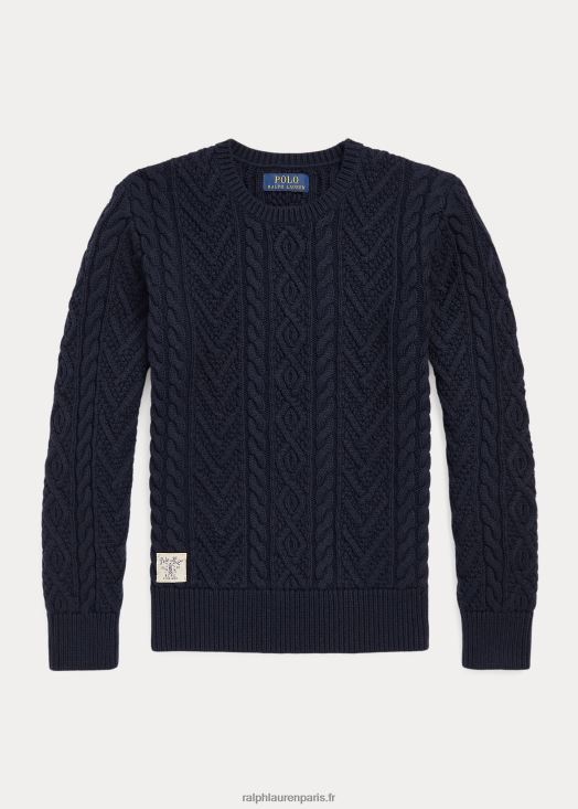 pull en coton mélangé à maille aran 46T60T6680 enfants Ralph Lauren marine rl