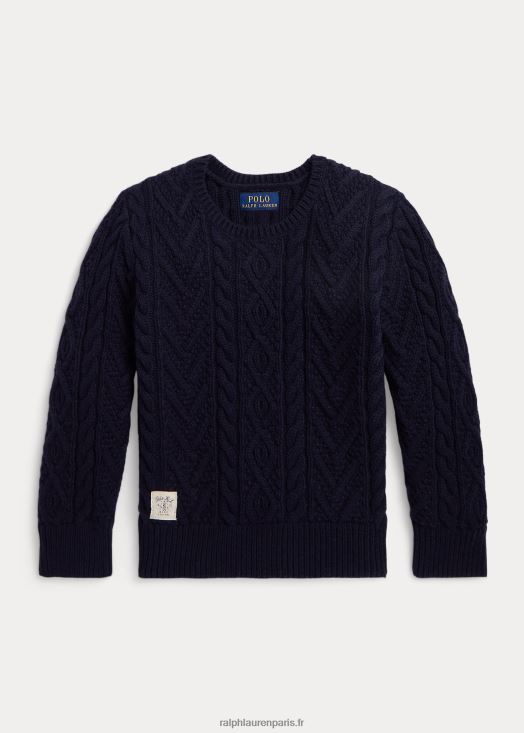pull en coton mélangé à maille aran 46T60T9919 enfants Ralph Lauren marine rl