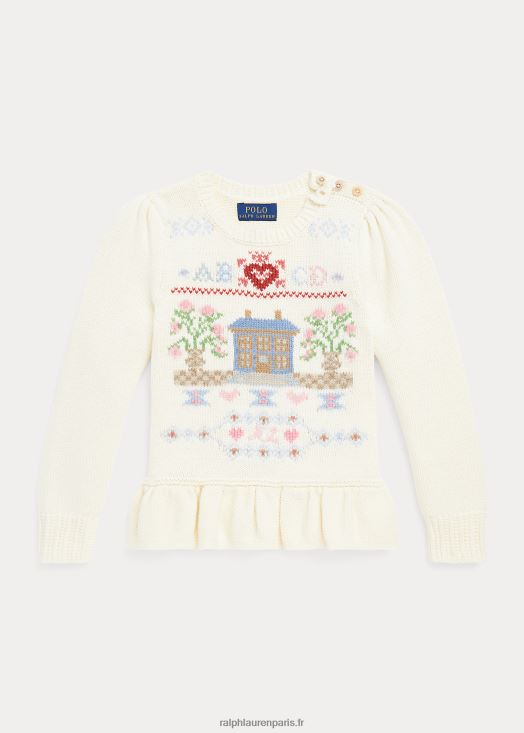 pull en coton mélangé à maille intarsia 46T60T7469 enfants Ralph Lauren crème de club