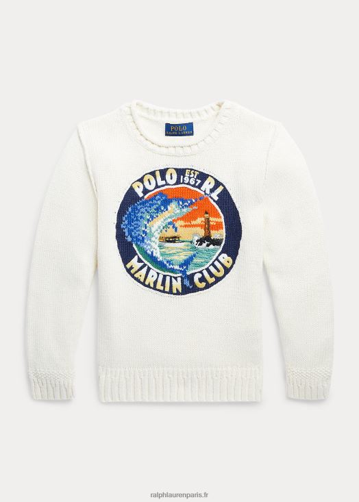 pull en coton marlin 46T60T9767 enfants Ralph Lauren crème de club