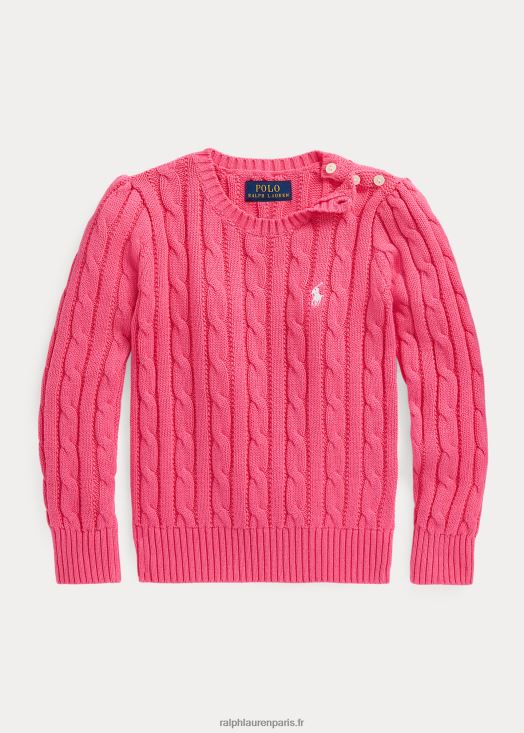 pull en coton à torsades 46T60T7389 enfants Ralph Lauren rose du désert