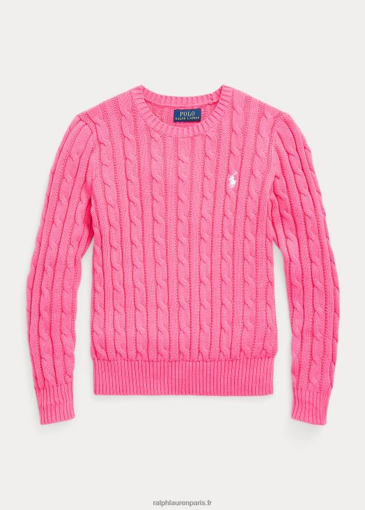 pull en coton à torsades 46T60T7543 enfants Ralph Lauren rose du désert