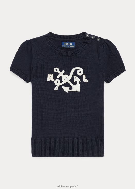 pull à manches courtes en coton ancre 46T60T7465 enfants Ralph Lauren rl bleu marine/crème club house