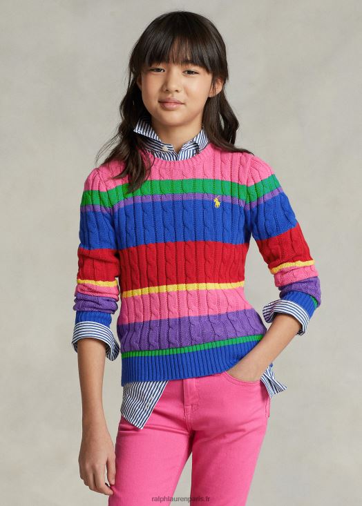 pull rayé en coton à maille torsadée 46T60T6973 enfants Ralph Lauren nouvel iris multi