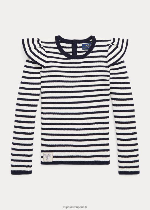 pull rayé en coton à volants 46T60T7435 enfants Ralph Lauren rl bleu marine/crème club house